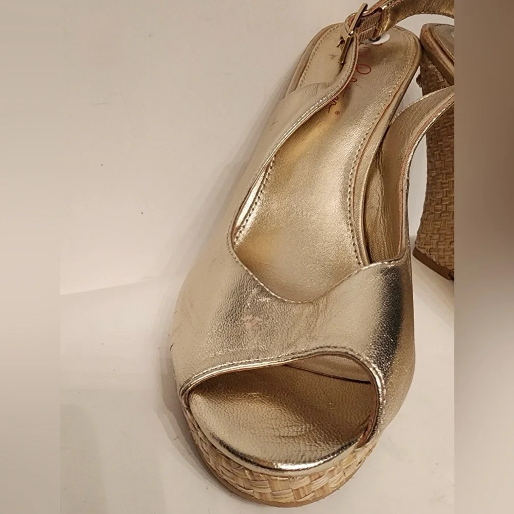 Lilly Pulitzer Kristen Wedge Sandals Women’s Metallic Gold Size 10